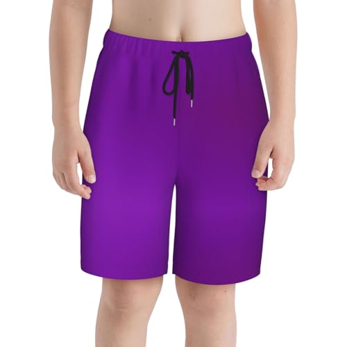 Solid Color Dark Purple Small Youth Beach Pants, Soft and Breathable, with Drawstring Waist, Suitable for Sports and Leisure.3