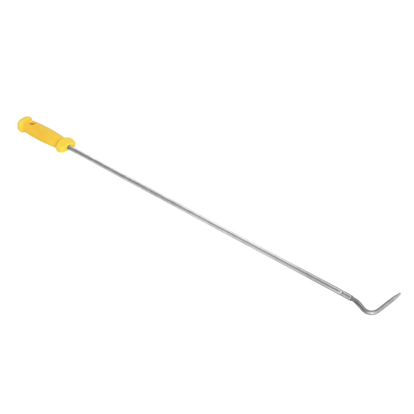 Gancio bucapizza in acciaio inossidabile 100% h. 135 cm. per pizze, J-forma, giallo, senza finitura, montaggio a soffitto, min. 0.5 kg, per metallo e mattone