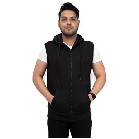 NOROZE Mens Sleeveless Sweatshirt Hoodies Top (M, Black) Cover