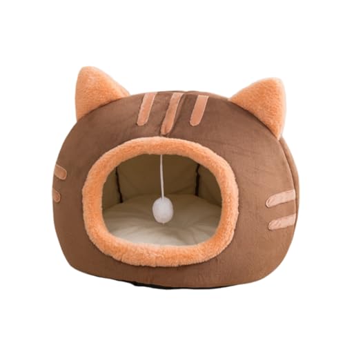キャットドームハウス、小型犬用ドーム型屋外キャットハウス、犬と猫両方に最適、暖かくふわふわ、折りたたみ式スリーピングマットで保温性と防寒性を実現、猫、犬、小動物に最適、厚手で冬にも耐えられる、可愛くてスタイリッシュ (ブラウン,L 50*50*36)