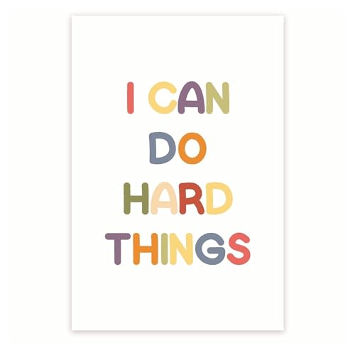 Empowering Wall Art Poster - I Can Do Hard Things Inspiring Quote - for Classroom Teacher Office Gym Locker Room Decor(Framed,16