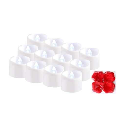 AGPTEK キャンドルライト LED キャンドル ろうそく (12個セット) 電池式 揺らぐ炎 火を使わない タイマー機能付き 点滅仕様 装飾用バラの花びら付き 結婚式 誕生日 クリスマス お盆 パーティー バレンタイン 室内飾り 波形の口(ホワイト)