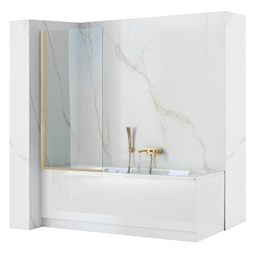 Rea Mampara de bañera Elegant Gold Brush 70 x 140 cm Mampara de bañera sobre pared, cristal de seguridad 5 mm (Acabado perfil: Oro cepillado)