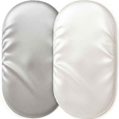Image of 2 Pack 32 inchx16 inch Satin Bassinet Sheets Fitted, Silky Feeling Great for Baby Hair, Soft Oval Protector, Skin-Friendly Cradle Mattress Cover (White and Gray)