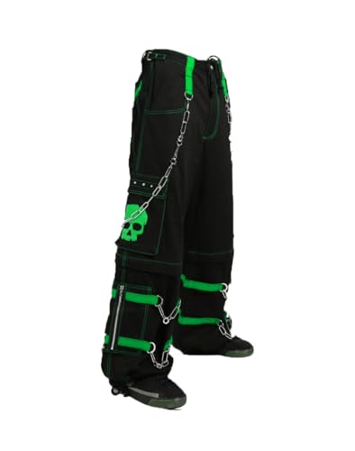 Gothic Bondage Green Skull Zip Off Pants Alternative Punk Rock Cyber Chain Goth Trouser