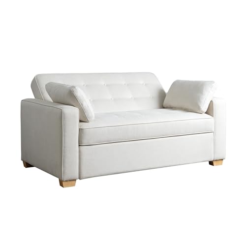 Serta Ainsley 66.5\" Convertible Sleeper Loveseat, Full Size, Dreamcoil Comfort, Soft Woven Fabric, Oyster