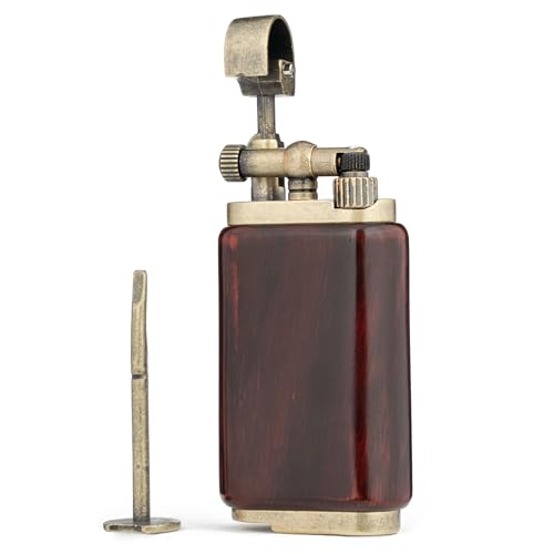 Angled Soft Flame Antique Style Lift Arm Butane Refillable Lighter with Tamper & Pick (Rosewood)