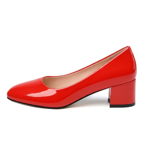 Image of SKYSTERRY Women's Low Heel Dress Pumps Shoes 2 Inch | Low Chunky Block Heel Pumps, Closed Round Toe Heels, Patent Leather Office Work Wedding Pumps Shoes