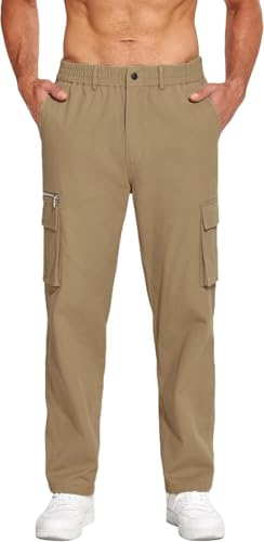 Image of CB-COLEBROOK Men Mid Rise Cargo || Cargo Pants Cotton || Relaxed Fit Elastic Waist || Loose Fit || Casual Pants || Cargos Pant with 7 Pockets (Cargo-48-54)