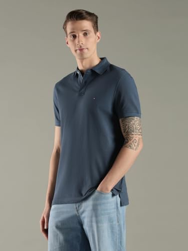 Image of Tommy Hilfiger Solid Regular fit Cotton Polo t-Shirt