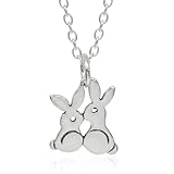 EnCharmed Love Bunnies Charm Necklace for Women, Sterling Silver Dainty Handmade Necklace, Romantic Couple Rabbit Animal Pendant, Everyday Minimal Layering Jewelry, 18