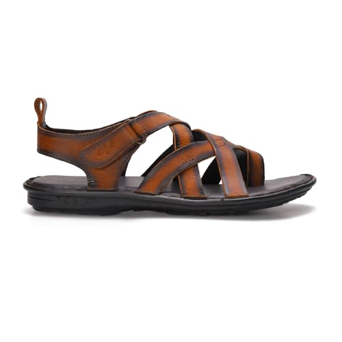 Image of MARDI GRAS Leather Sandals for Men | Casual Sandals with PU Sole & Foam Insole | Adjustable Straps, Breathable Leather Lining