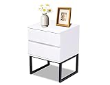 whatRUeed White Nightstand with 2 Drawers, Mid Century End Table for Bed Side Organizer, Small Bedsi
