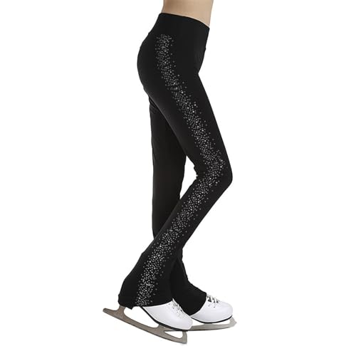 inhzoy Pantaloni da Pattinaggio su Ghiaccio Bambina Strass Leggings Sportivi da Pattinaggio Artistico Pantaloni da Allenamento Ginnastica Ballo Collant Calzamaglie Aderenti Nero A 11-12 Anni