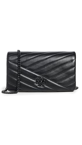 Tory Burch Women's Kira Chevron Powder Coated Chain Wallet, Black, One Size