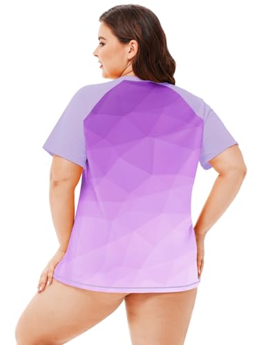 Image of AOBUTE Women Plus Size Rash Guard Zipper Short Sleeve SPF Swim Shirts