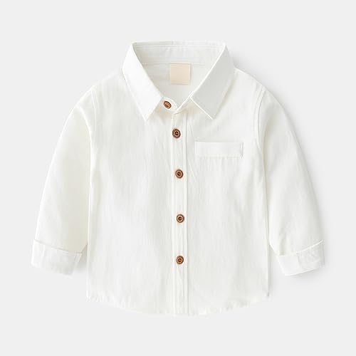 Boys Solid Color Down Shirt Long Sleeve Lapel Button Blouse Casual Lightweight School Tops Fall Clothes with Pocket2
