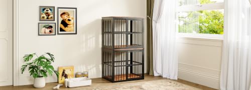 Hundekäfig Möbel Beistelltisch Nachttisch 3 Türen modulares System stapelbar Hundebox Wohnzimmer Käfig Hund wasserfeste Tischplatte Retro Braun-4