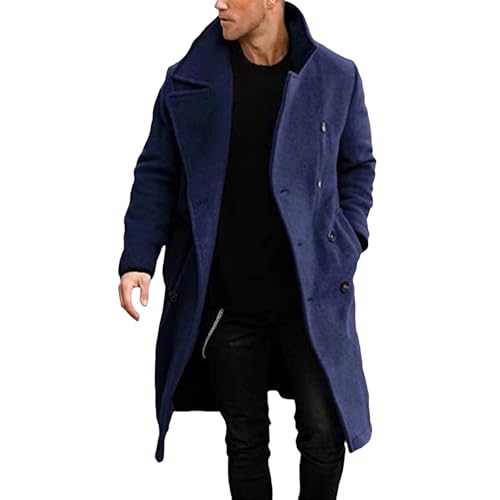 Trench vintage épais homme manteau long laine double boutonnage pour temps froid
