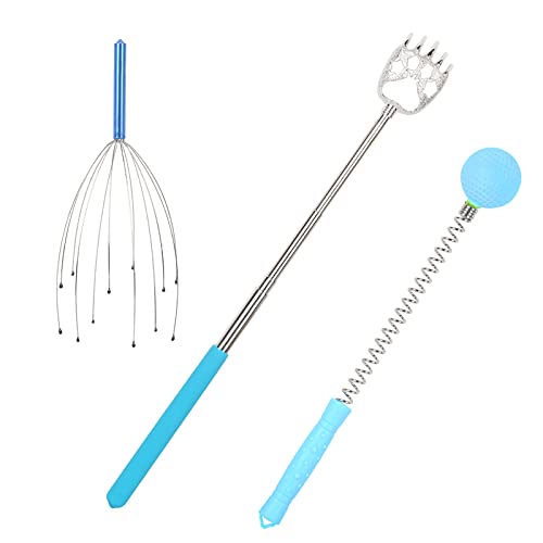AirSMall 3pcs Masajeador de Cuero Cabelludo Masajeador Cabeza, Rascador Telescópico Extensible, Martillo de Masaje Golpeando el Palo de Espalda Ideal para Relax y Alivio Terapéutico del Estrés Cover