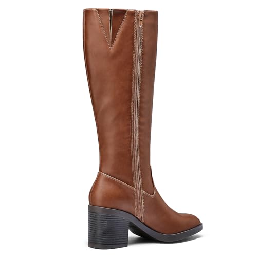 mysoft Women's Knee High Boots Square Toe Chunky Block Stacked Heel Tall Boots with Side Zipper2