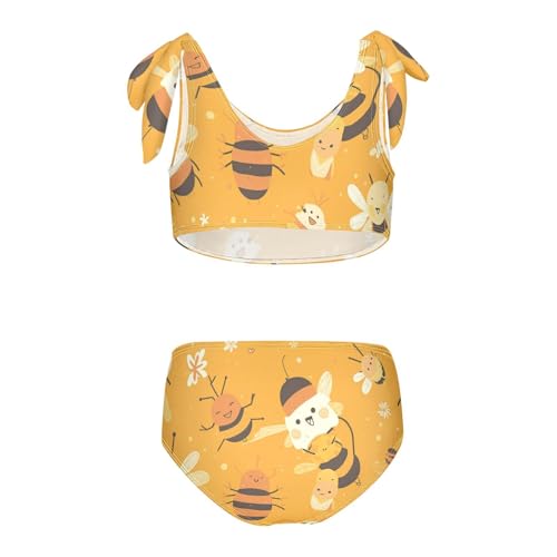 Sweet Honey Pattern Cute Bees Happy Girl Two Piecing Kids Bikini Set Quick-Dry Bathing Suit Swimwear Adjustable Shoulder2