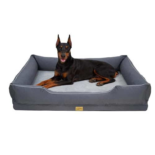 BingoPaw Cama Perro Ortopédica Extra Grande 127x94x24cm, Sofá Perro con Funda Desenfundable y Lavable, Colchon Perro con Superficie Impermeable y Fondo Antideslizante, Gris