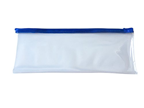 Pack of 12 Coloured Zip Clear Exam Pencil Cases by Janrax (Blue, 13x5")