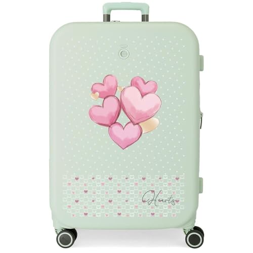 Valise 70 cm Enso Hearts verte pour des vacances sereines en famille