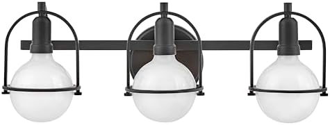 Hinkley Somerset Medium Three Light Bath Vanity Wall Fixture, G40 Bulbs in Photos (not Included), Shade-Free Fixture, Mount Up/Down, Black Finish