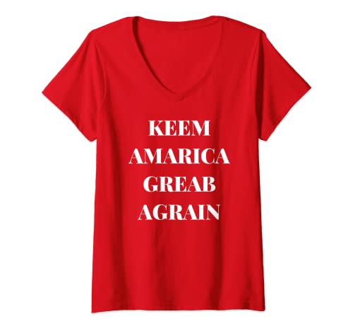 Damen Keem Amarica Greab Agrain Lustige Skizze T-Shirt mit V-Ausschnitt