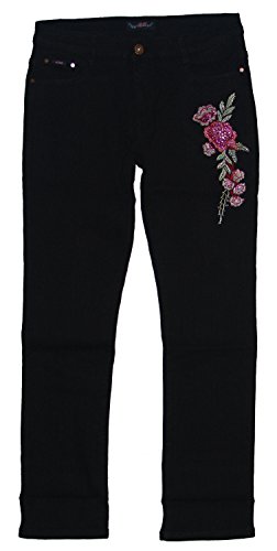 ADB Damen Stretch Jeans Hose mit Stickerei gerades Bein G35x, schwarz (G353), Gr.44 W34