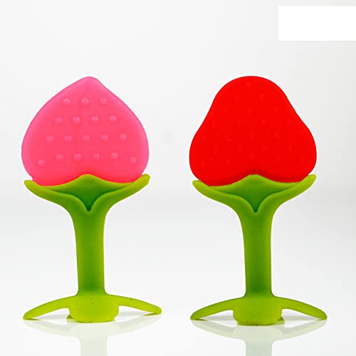 Image of Chanak Baby Silicone Teether, Fruit Teether for Toddlers,100% Food Grade Silicone Teether, Non-Toxic & Latex Free Suitable for Kids Above 3 Months, BIS Approved. (Red & Pink)