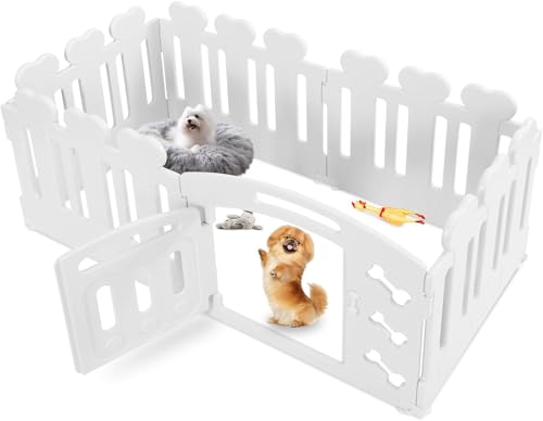 MAMIZO Recinto per Cani da Interno Esterno alto 60cm, Box per Cani 5+1 PCS Pannelli, Recinzione Gatti Pieghevole, Recinto Gatti in Plastica con Cancello, Incluse Ventose e Ancoraggi a Terra, Bianco