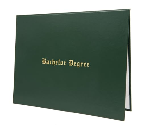 Faux Leather Degree Cover Green, 11x14 Large Size | Tent-Style, Non-Padded Document Holder with Metallic Foil Old English Text | for Associate, Bachelor, Master & Doctorate Certificates