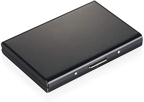 KeyHomeSlim RFID Credit Card Protector Wallet, Block Identity Thieves, Stainless Steel Aluminum Metal Holder Case with 6 PVC Slots (Black)