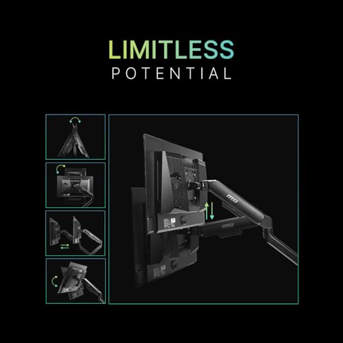 Image of MSI MAG MT101G - Gas Spring Single Monitor Stand Arm, Supports 17-32 inch and 22 lbs, VESA Compatible, Adjustable Gas Spring Mount, Clamp & Grommet, Quick Release Plate - Black