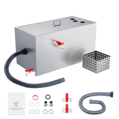 Happybuy Commercial Grease Trap - 25 LBS, Top Inlet, Under Sink, Stainless Steel, 6.4 GPM, for Restaurant, Canteen, Home Kitchen