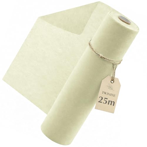 Twinzee Chemin De Table Creme Non Tissé 30cm x25m, Decoration de Table pour Anniversaire, Mariage, Communion et Autre Occasions Spéciales