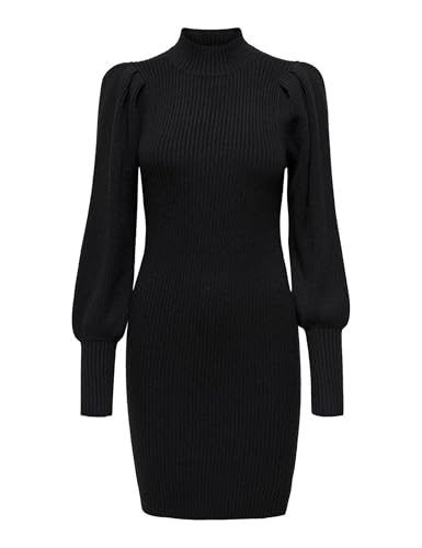 ONLY Damen Langarm Strickkleid | Regular Fit Mini Pullover Dress | Rundhals Stehkragen Shirt ONLKATIA, Farben:Schwarz, Größe:S