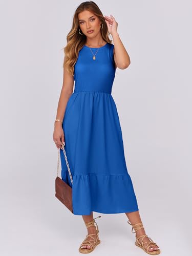 Image of ANRABESS Women Midi Dresses 2026 Summer Casual Sleeveless Sundress High Neck Tank Top Racerback Flowy Beach Dress & Pockets