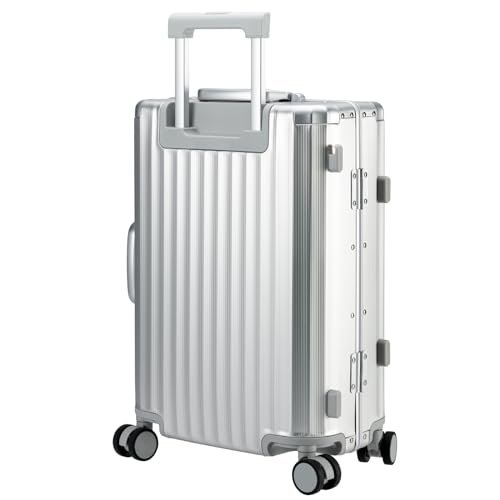 Carry-on Luggage: Silver 20 inch Aluminum-Made Hardshell Suitcase with Spinner Wheels - Zipperless - USB-C Port - TSA Locks - Weekend Getaways International travel Business2