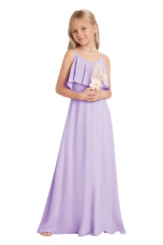 Topsta Junior Bridesmaid Dresses Spaghetti Straps V Neck Chiffon Flower Girl Dress A Line Wedding Party Pageant Gown