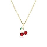 ONLYJUMP Personalized Red Crystal Cherry Fruit Earring Pendant Necklace for Women Creative Cute Summer Tropical Fruit Basket Choker Sweet Shining Green Leaf Ruby Red Cherry Stud Earrings