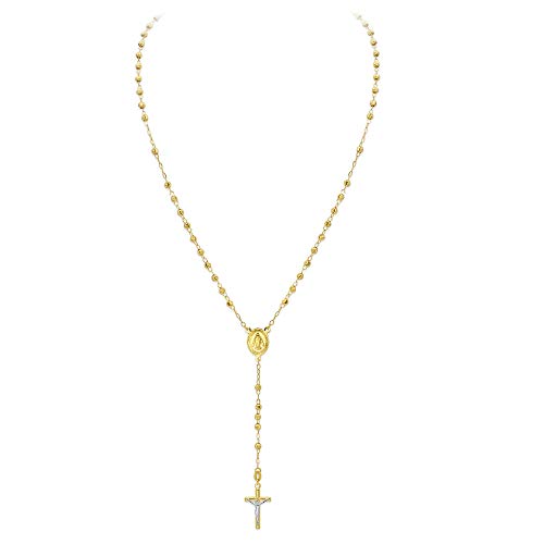Wellingsale 14k Yellow Gold Polished 3mm Beaded Rosary Necklace - 18