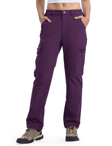 donhobo Damen Wanderhose Wasserdicht Softshellhose Outdoorhose Winddicht Warm Gefüttert Winterhose Trekkinghose Funktionshose Lila M