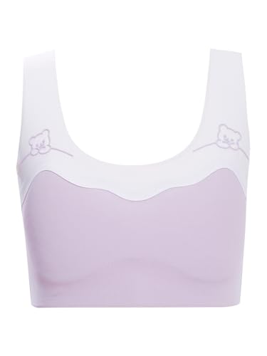 easyforever Kids Girls Color Block Seamless Training Bra Wide Straps Crop Vest Sports Bra Puberty Breathable Underwear3