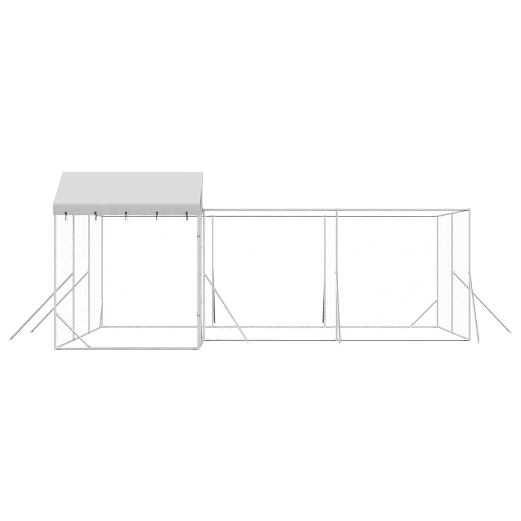 Perrera para perros al aire libre con techo de acero galvanizado plateado, 6 x 6 x 2,5 m, gran caño con puerta, protección de seguridad, recinto para perros, cachorros, entrenamiento, jardín