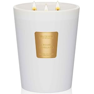 M&SENSE Extra Large Candle Creamy Vanilla Scented, 3-Wick 35oz 150H Long Lasting, Natural Soy Wax Aromatherapy Candle for Stress Relief, Home Fragrance Fall Winter Christmas Thanksgiving Gifts