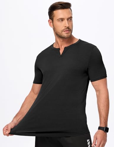 JMIERR Men's Muscle V-Neck T Shirt Short Sleeve Longline Ribbed Henley Shirt Gym Workout Athletic Tee Shirts2